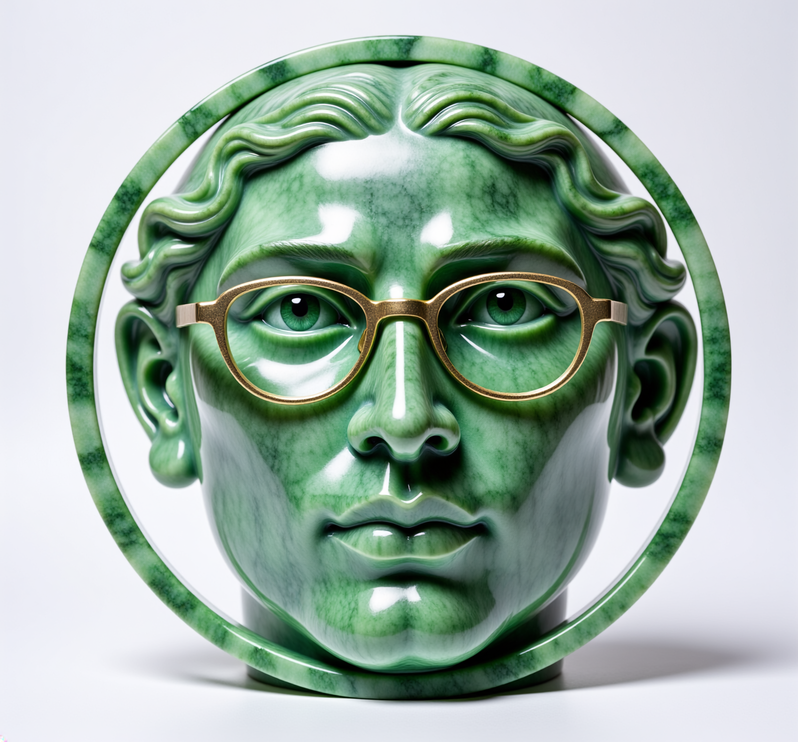 Firefly_ornate chiseled green marble sculpture of THE FACE, with glasses, caustic light patte 634131